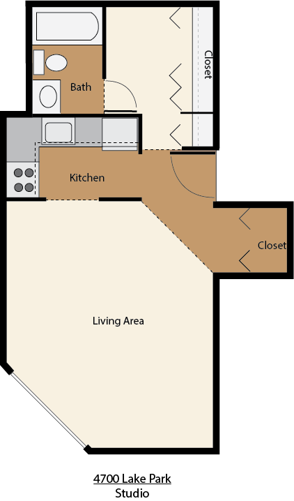 Floor plan for studio, 1 bath, 480 sqft
